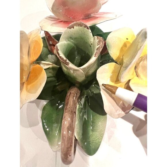 Capodimonte Roses Candle Stick Holder Pink Yellow Green Made in Italy Cottagecor - Picture 10 of 10